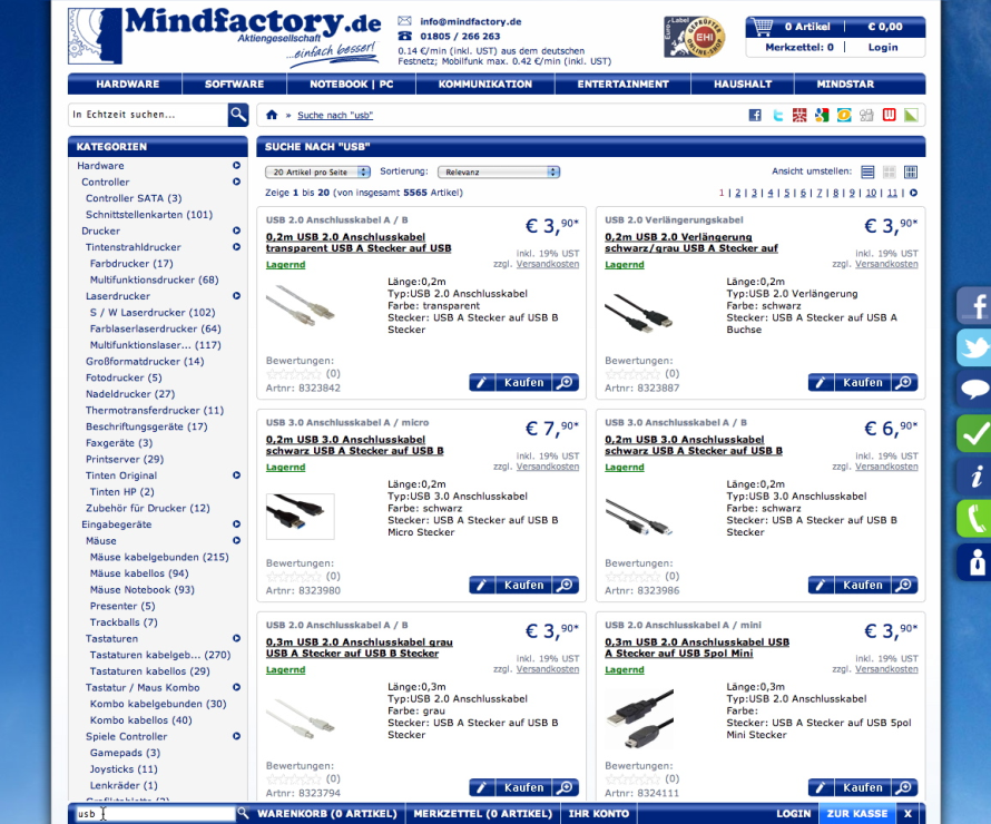 Die „Echtzeit“-Suche bei Mindfactory wird ihrem Namen fast gerecht.