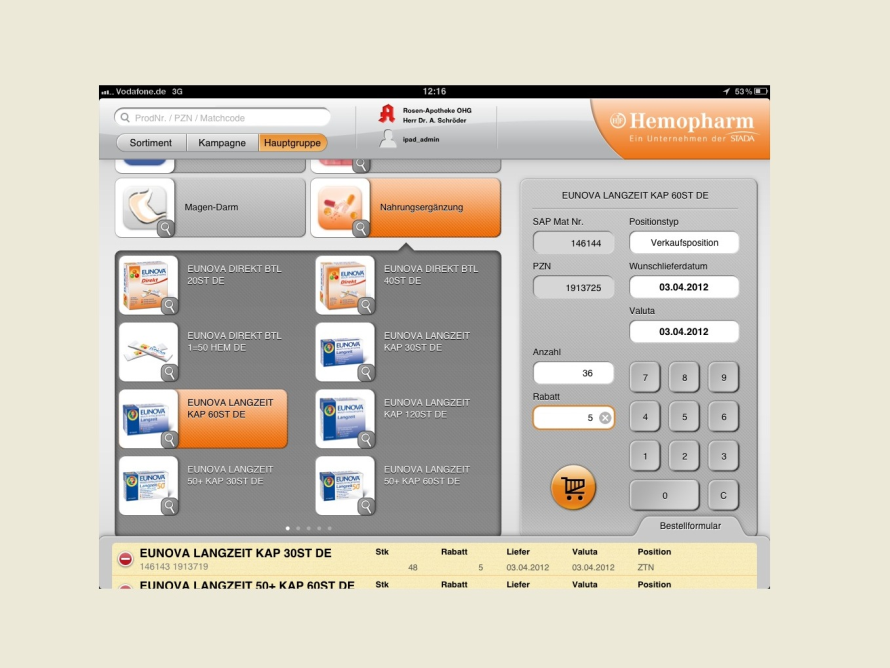 Auftragserfassung online auf dem iPad