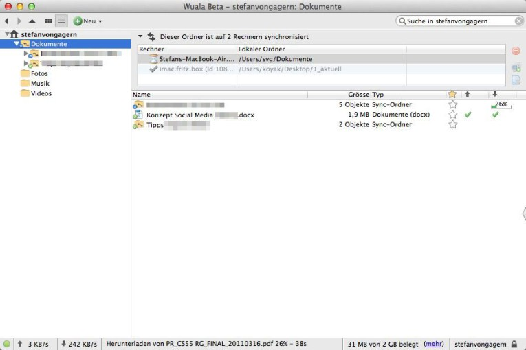 Die Wuala-Software wirkt (wie die Titelleiste auch zugibt) wie eine Beta-Version, die noch Feinschliff braucht. Der Bedienkomfort ist aber in Ordnung.