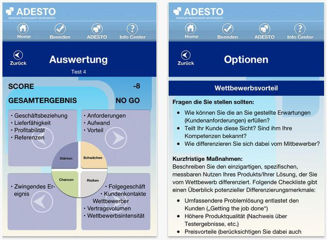 Zusätzlich zur Auswertung liefert die App Tipps zur Steigerung des Vertriebserfolgs.