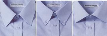 Die kleine Hemdenkunde: Kentkragen (links), Button-down-Kragen (Mitte) und Haifischkragen (rechts).