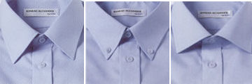 Die kleine Hemdenkunde: Kentkragen (links), Button-down-Kragen (Mitte) und Haifischkragen (rechts).