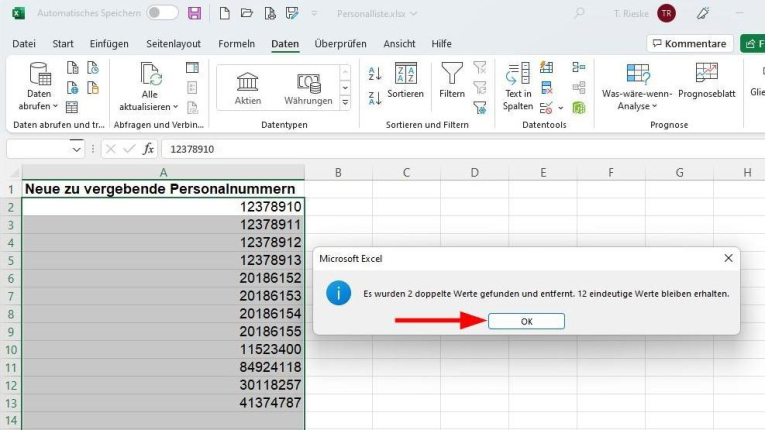 Excel: Duplikate entfernen