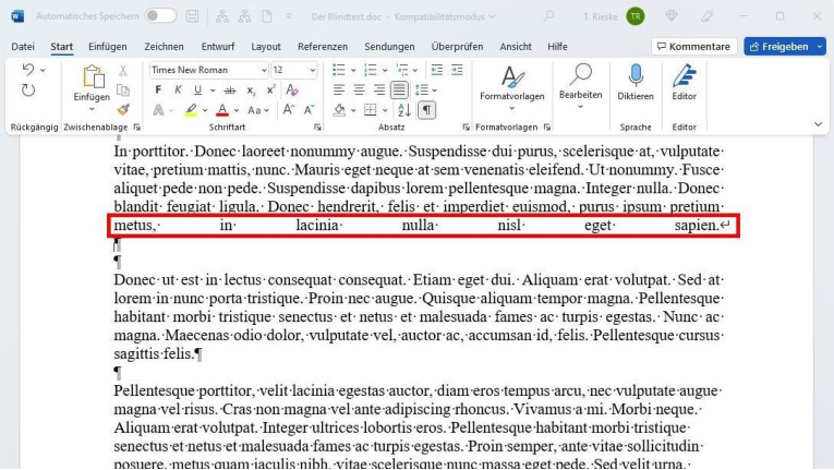 Word: Text im Blocksatz formatieren
