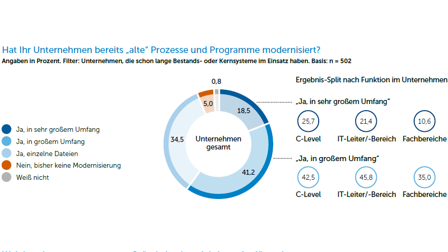 Bereits 60 Prozent der deutschen Firmen haben in sehr großem oder großem Umfang Prozesse und Programme modifiziert.