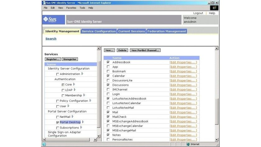 Management-Aufgaben wie das Anpassen des Portals oder das Erstellen von Rollen und Organisationsstrukturen lassen sich mit der Konsole von Suns Identity Server aus erledigen. Management-Aufgaben wie das Anpassen des Portals oder das Erstellen von Rollen und Organisationsstrukturen lassen sich mit der Konsole von Suns Identity Server aus erledigen.